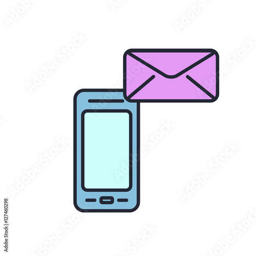 Vector mobile phone icon with letter. Get message.