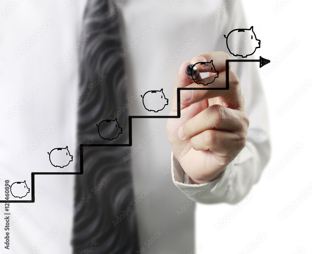 Businessman drawing graphics growing graph. Businessman drawing graphics growing graph.