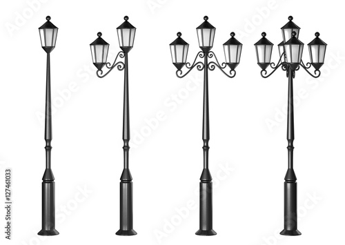 Set of fantasy streetlights isolated on white background. 3D rendering.