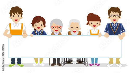 Senior Caregiver holding a Blank placard