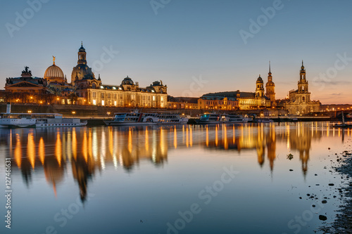 The skyline of Dresden and the river Elbe at sunset
