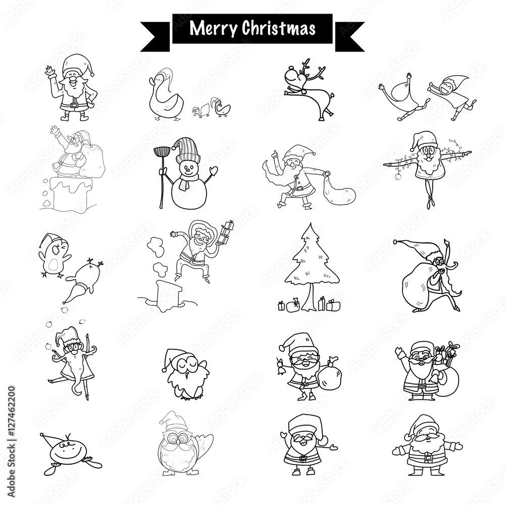 Obraz premium Hand drawing Merry Christmas funny drawing Santa Claus