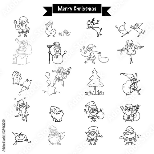 Hand drawing Merry Christmas funny drawing Santa Claus