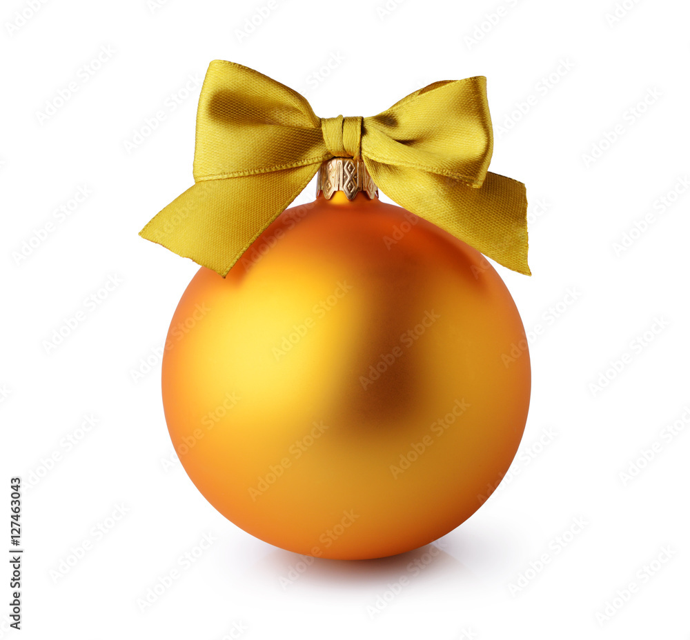 Golden Christmas ball with silk ribbon bow Golden Christmas ball with silk ribbon bow