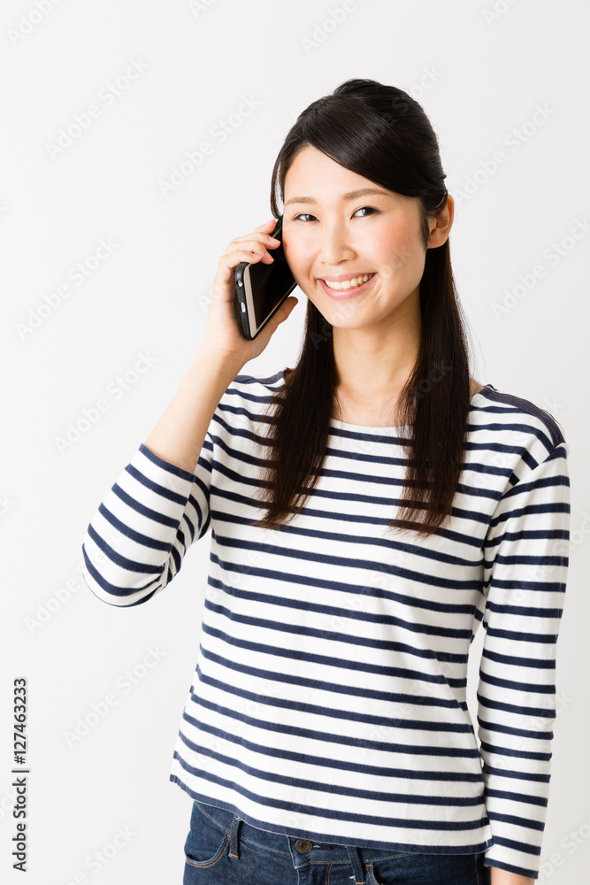 portrait of young asian woman calling isolated on white background portrait of young asian woman calling isolated on white background