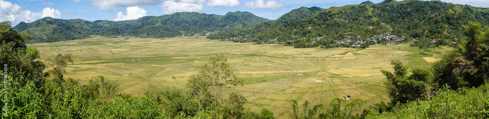 Panorama of the spider web rice fields in Cancar, Ruteng, Flores, Indonesia