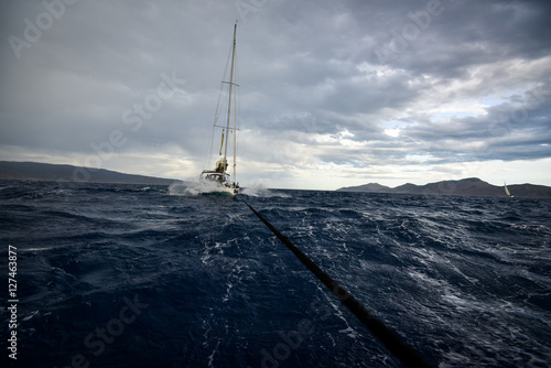 Towing a sailing yacht