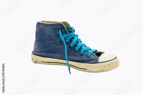 Old Blue sneaker shoes isolated on white background.