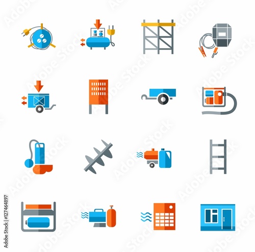 Electric equipment and construction equipment, icon color, flat.  Colored vector image of the electric, gas, and construction equipment on a white background. 