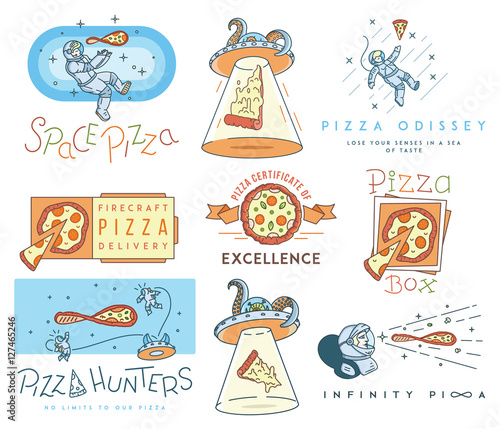 Space pizza hunters colored concept