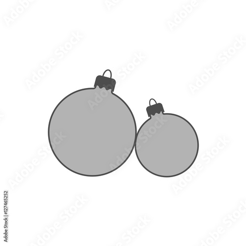 Christmas tree balls icon. Two gray baubles decoration, isolated on white background. Symbol of Happy New Year, Xmas holiday celebration, winter. Flat design for card. Vector illustration