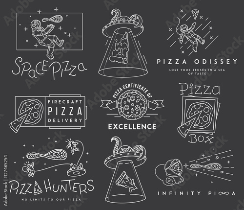 Space pizza hunters white and black concept