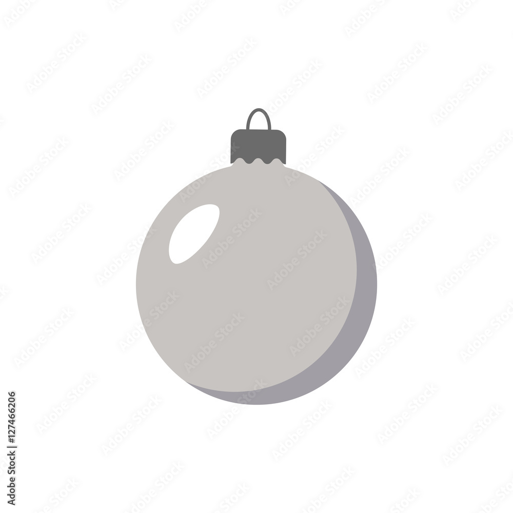 Christmas tree ball icon. Gray bauble decoration, isolated on white background. Symbol of Happy New Year, Xmas holiday celebration, winter. Flat design for card. Vector illustration Christmas tree ball icon. Gray bauble decoration, isolated on white background. Symbol of Happy New Year, Xmas holiday celebration, winter. Flat design for card. Vector illustration