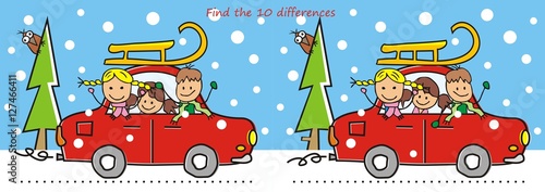 car and sledge, game, find ten differences