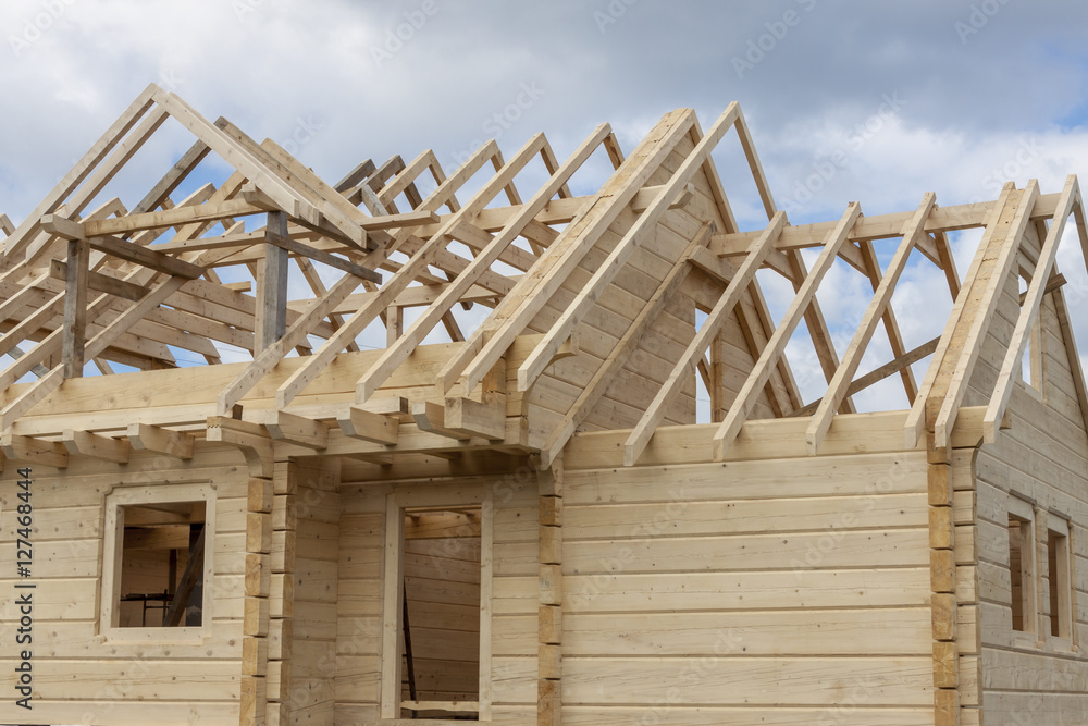 Structure of a wooden house under construction