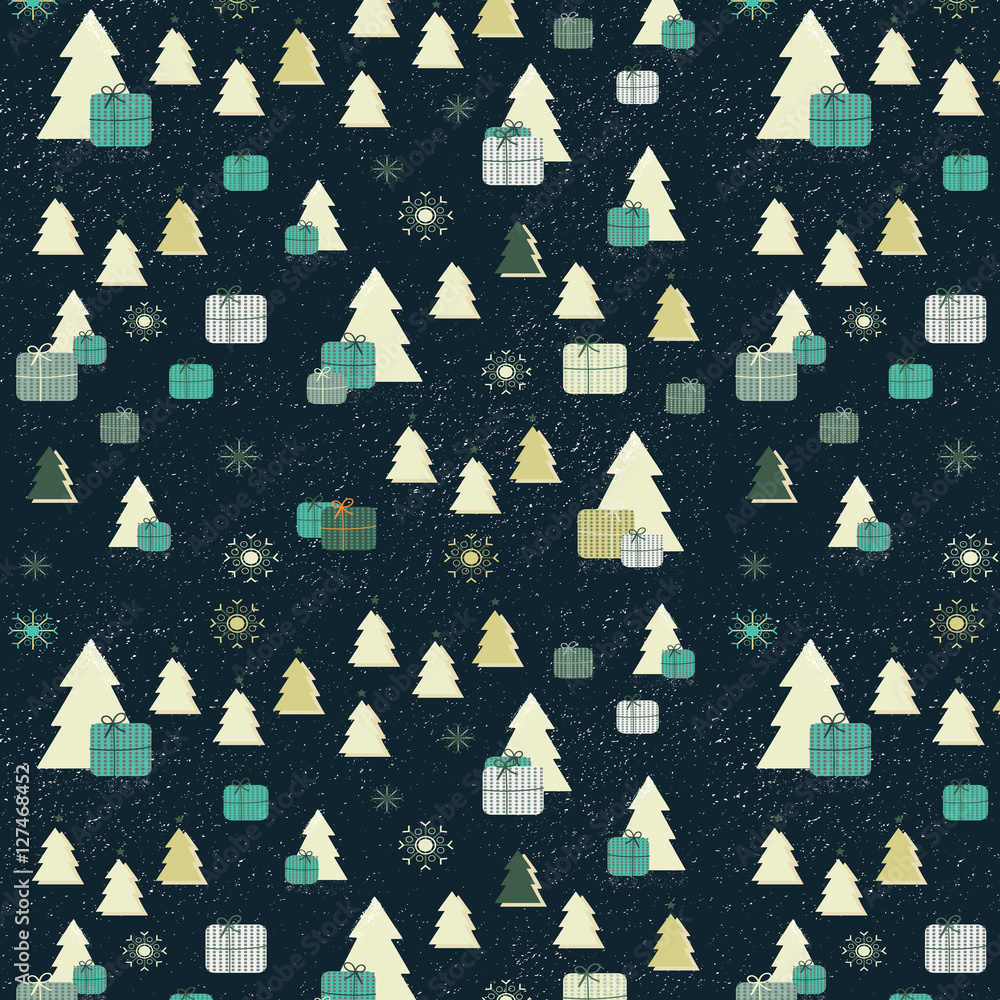 Whimsical Christmas Festive Seamless Pattern features the white snow texture ,digital hand drawn of motifs,christmas pines,presents,gift,and snowflakes Whimsical Christmas Festive Seamless Pattern features the white snow texture ,digital hand drawn of motifs,christmas pines,presents,gift,and snowflakes