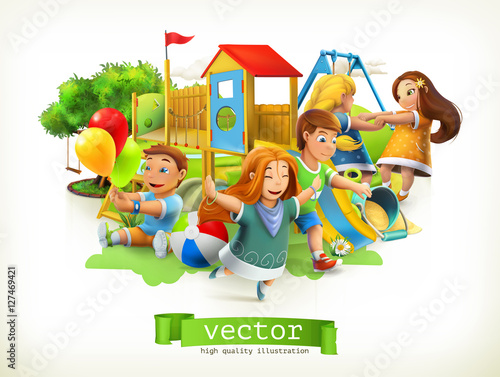 Park, kids playground. Outdoor games. 3d vector illustration