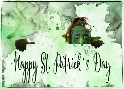 Foto grüner Kobold mit Text, Happy st. patrick´s day