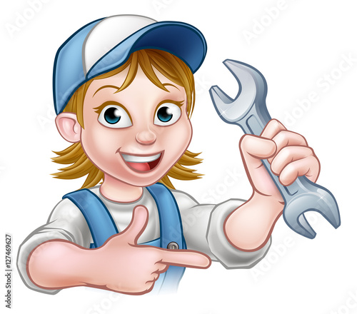 Mechanic or Plumber Woman Cartoon Character