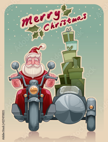 Santa biker on motorcycle