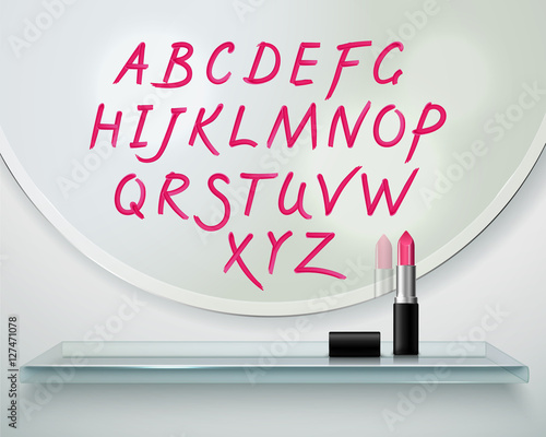 Lipstick Alfabet Shelf Mirror Realistic Composition 