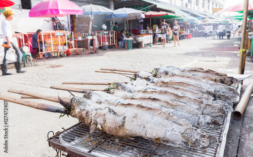 Grilled fish, market, Thailand.