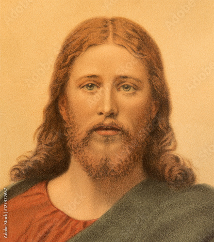 Tablou pe pânză BERNOLAKOVO, SLOVAKIA, NOVEMBER - 9, 2016: Typical catholic image of Jesus Christ printed in Berlin from end of 19