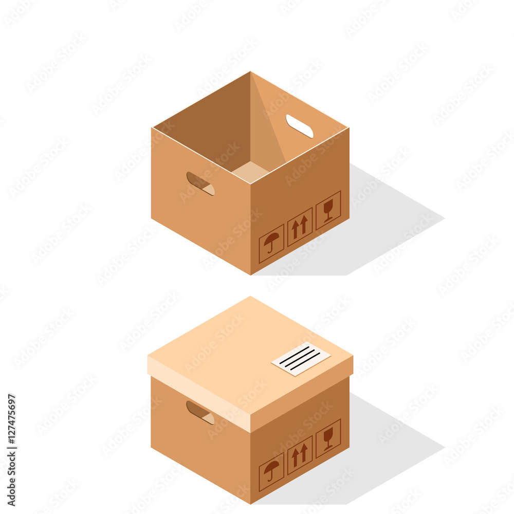 Fototapeta premium Cardboard boxes, opened and closed with lid.