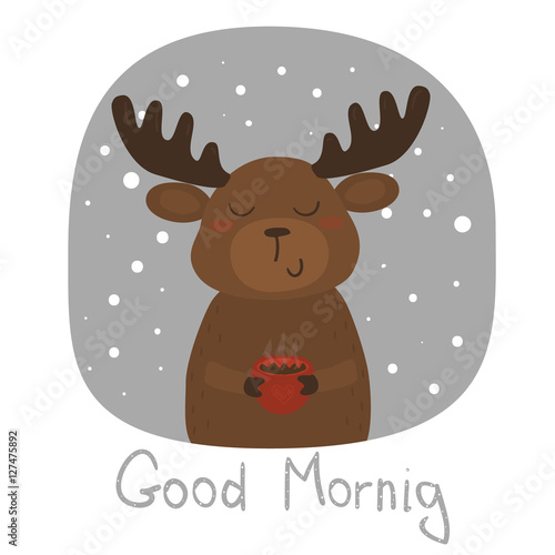 Good morning card with deer and cup