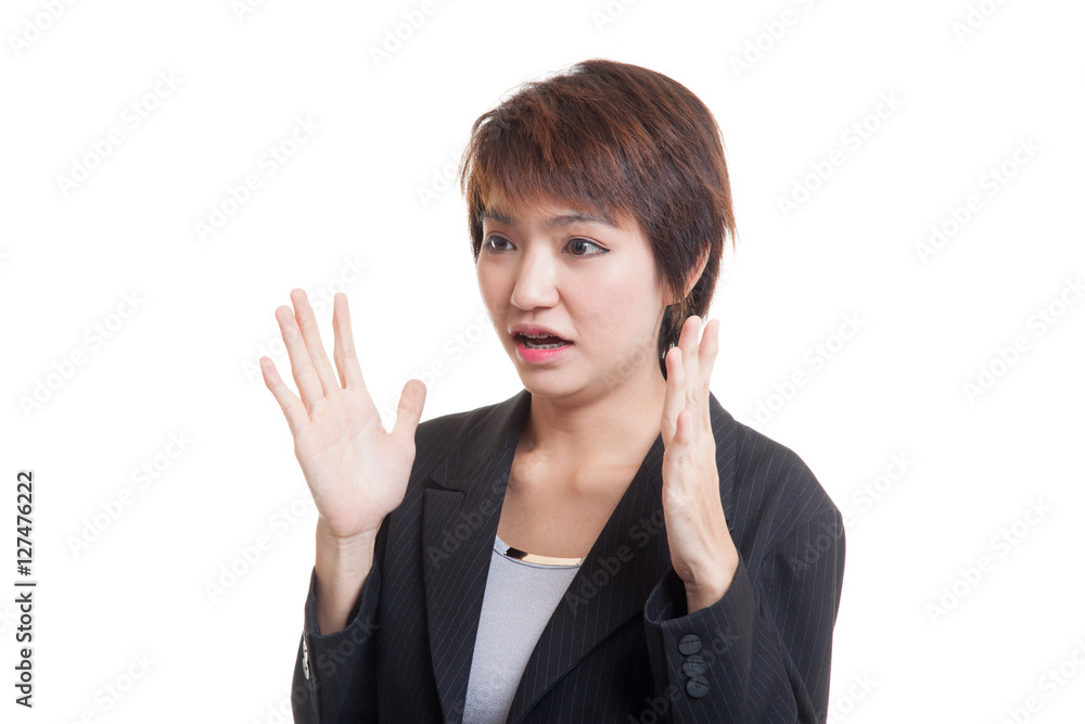 Young Asian business woman is surprised and smile. Young Asian business woman is surprised and smile.