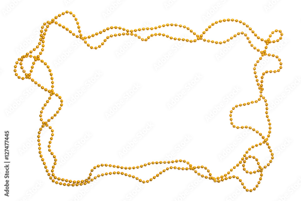 Golden beads border isolated. Christmas frame. Golden shine Golden beads border isolated. Christmas frame. Golden shine