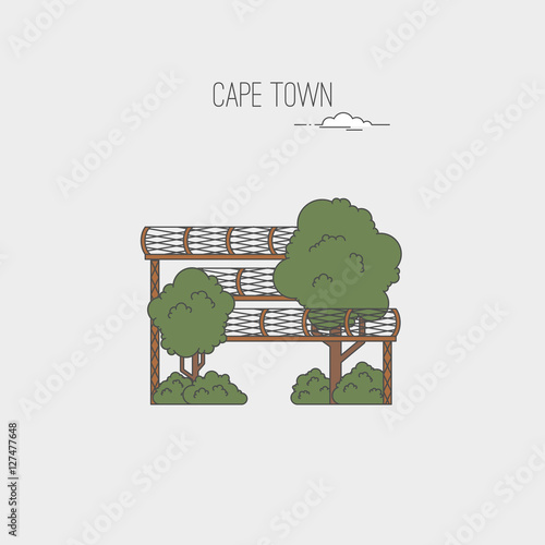 Kirstenbosch Botanical Gardens in Cape Town. Republic of South Africa country design template. Landmarks sightseeings, showplaces symbols. Vector line cartoon style illustration.