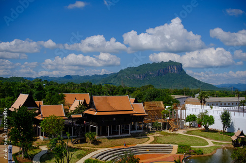 Traditional Thai house style with blue sky in thailand ancient simulation park kanchanaburi. Photo taken on  12 November 2016