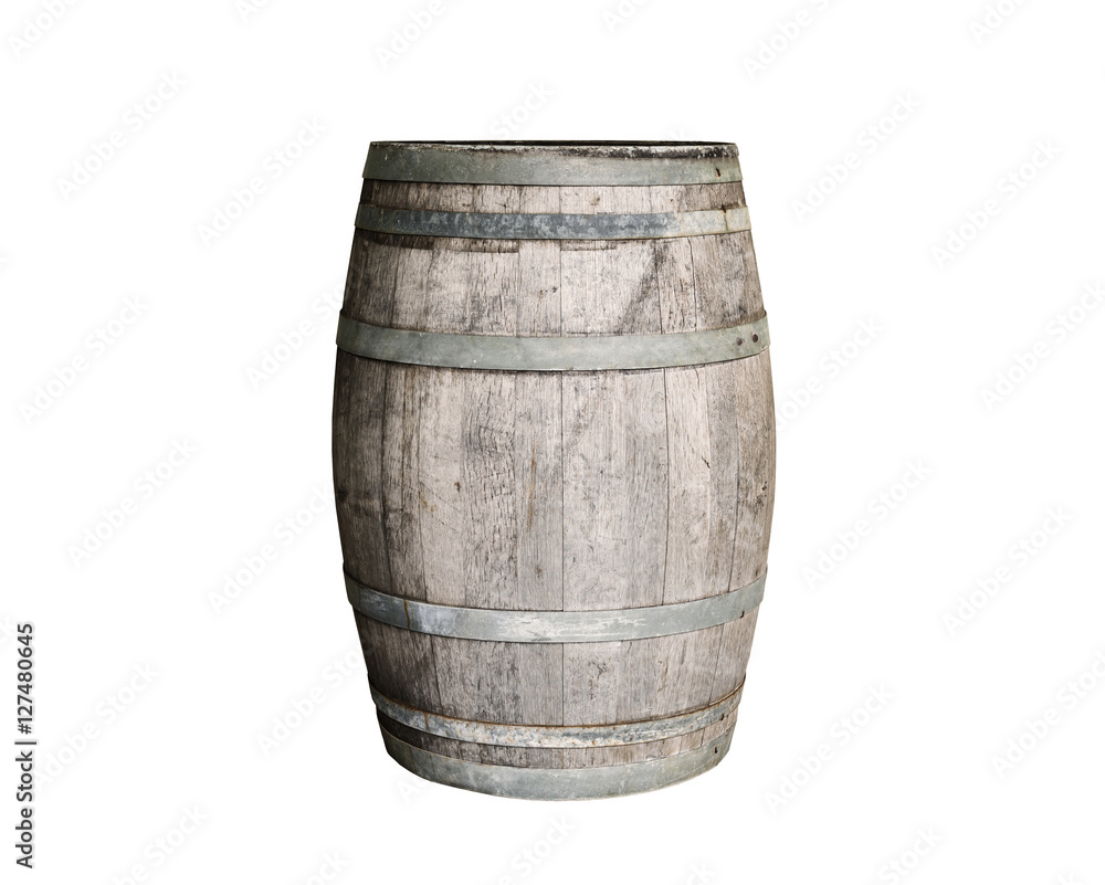 Vintage old wooden barrel isolated