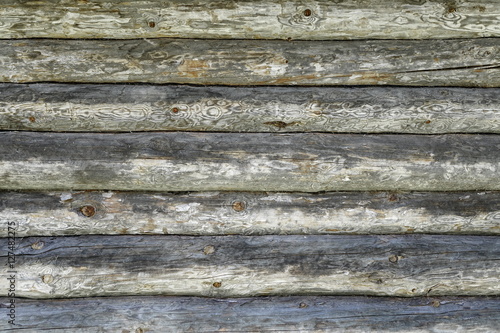 Vintage Hewn Natural Old Log Cabin Wall Facade Background Textur