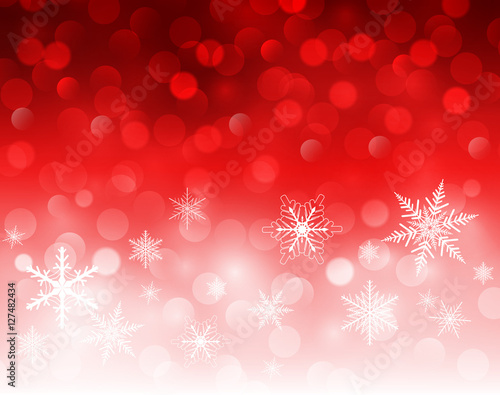 Christmas background red blinking bokeh with snowflakes