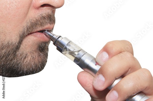 Man smoking electronic sigarette close up