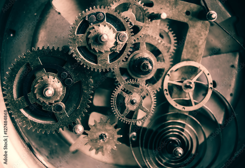 Close view of old clock mechanism with gears and cogs. Conceptual photo for  your successful business design. Copy space included. Stock Photo | Adobe  Stock