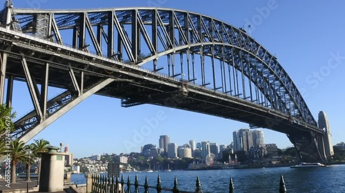 Sydney Harbour Bridge east side with Sydney city north side at sunrise in Sydney New South Wales, Australia