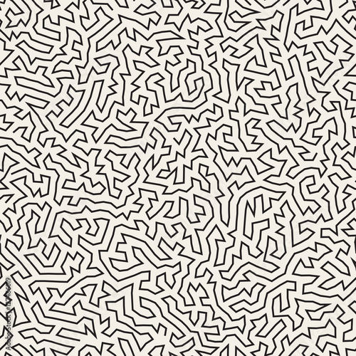 Irregular Maze Thin Lines. Vector Seamless Black and White Pattern.
