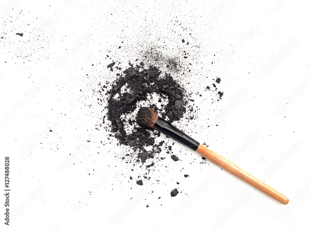 Black make up color. Make up eyeshadow with brush. Isolate on white. Black make up color. Make up eyeshadow with brush. Isolate on white.