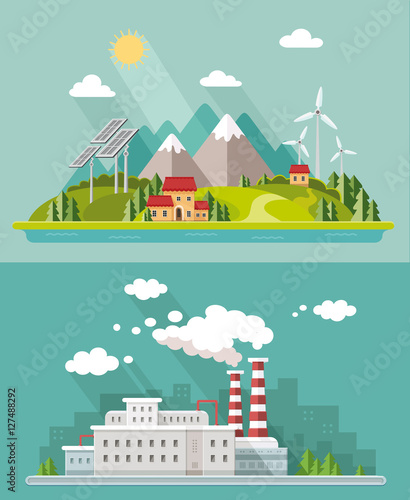 Ecology set. Environment, green energy. Eco life, emissions, nat