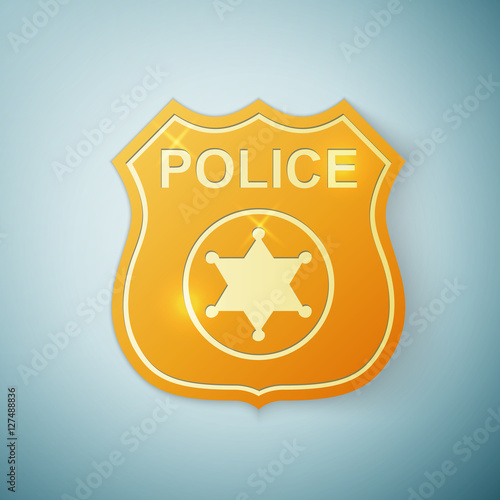 Gold police badge icon isolated on blue background. Vector Illustration