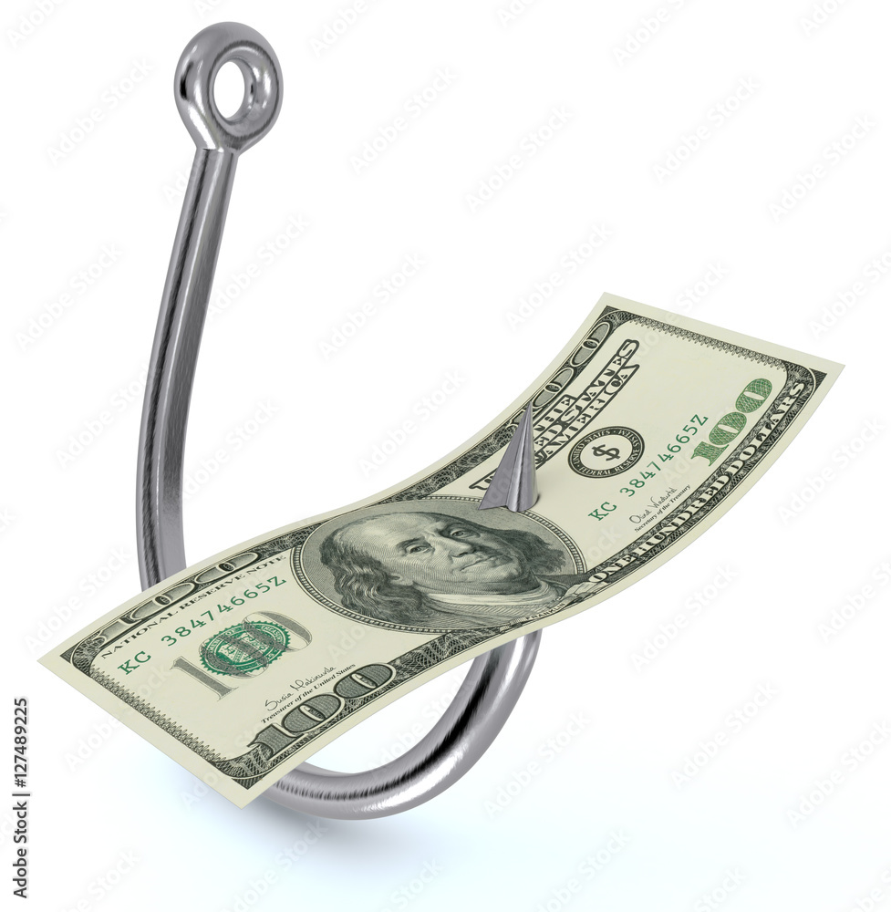 fish hook with a banknote fish hook with a banknote
