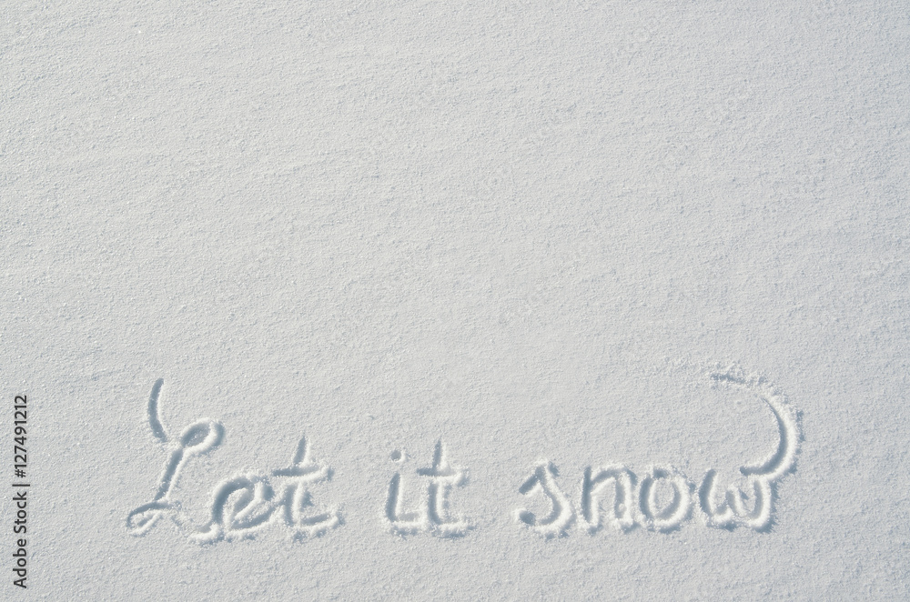 Beautiful let it snow letters calligraphy handdrawn on flat snow surface. Nice Christmas holiday square postcard, greeting card template. Empty space for copy, text, lettering. Beautiful let it snow letters calligraphy handdrawn on flat snow surface. Nice Christmas holiday square postcard, greeting card template. Empty space for copy, text, lettering.