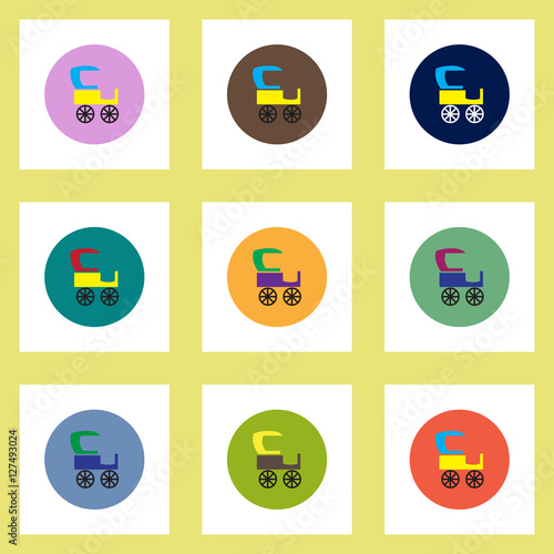 Collection of stylish vector icons in colorful circles retro carriage