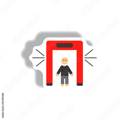 stylish icon in paper sticker style people scanner