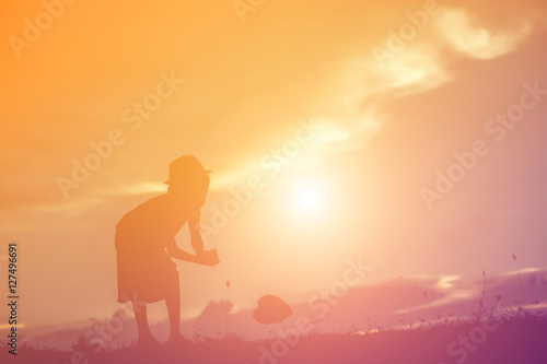 kid silhouette Moments of the child s joy. On the Nature sunset