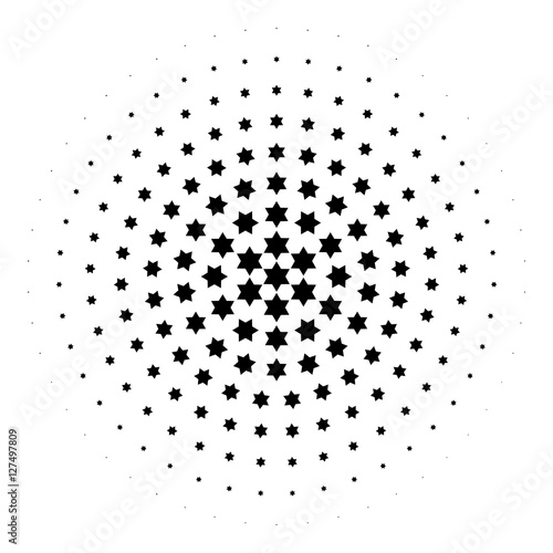 Abstract dotted background. Halftone effect illustration. Black Jewish stars on white background.