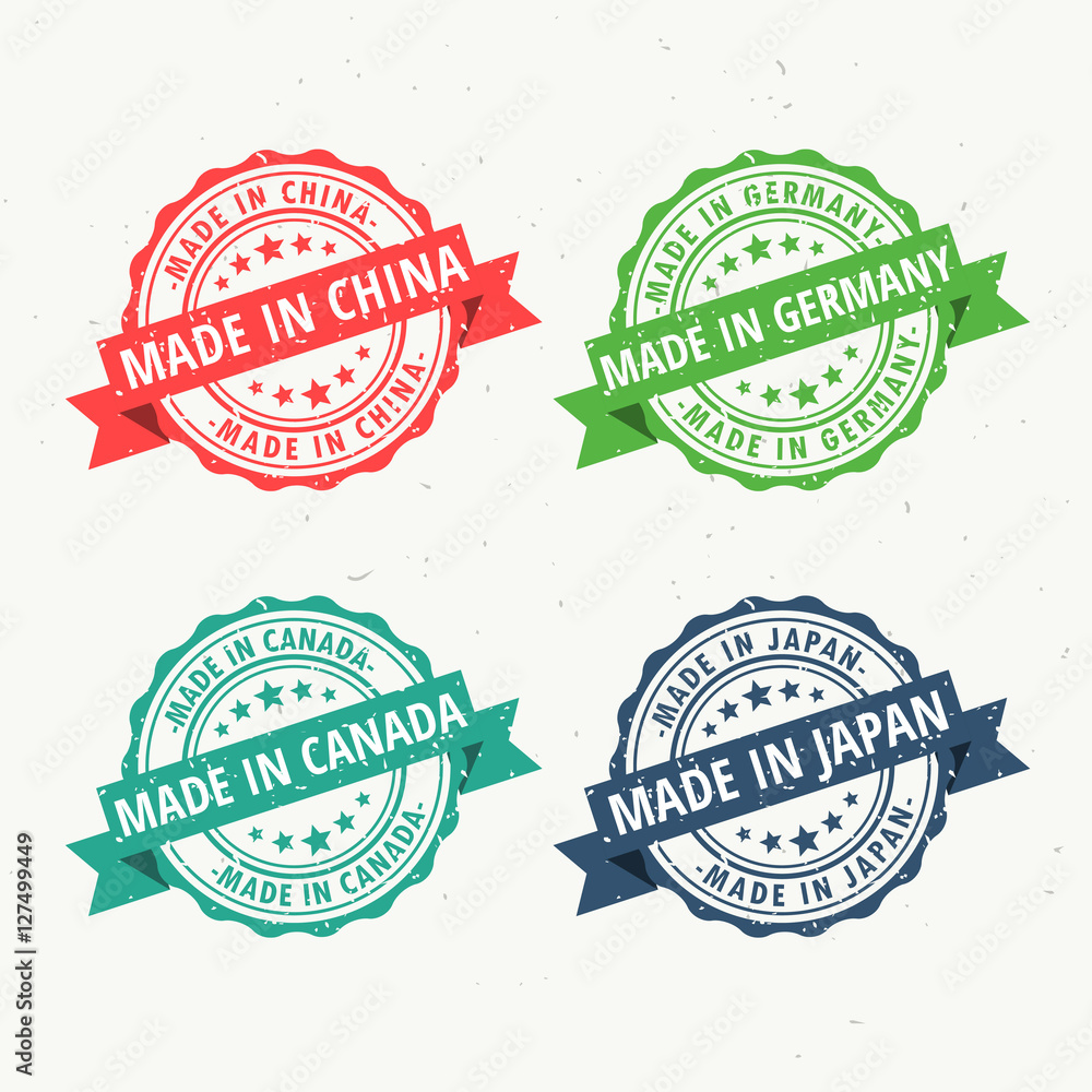 Obraz premium made in china, germany, canada, and japan rubber stamps set